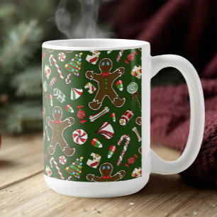 Caneca De Café Padrão Alegre de Doces de Gengibre Festivos em Ver
