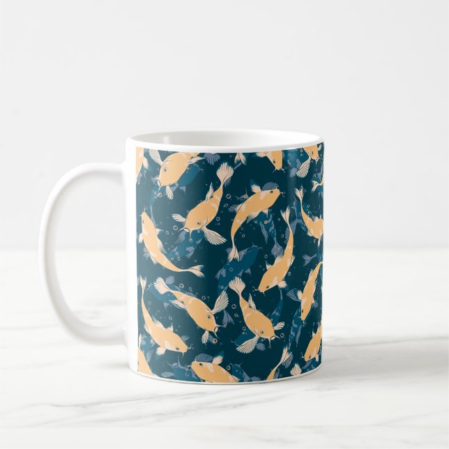 Caneca De Café Padrão Amarelo e Azul - Peixe Koi (Esquerda)