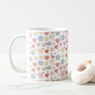 Caneca De Café Padrão "AMOR" com Impressões de Patas e Corações P