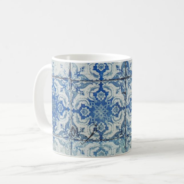 Caneca De Café Padrão Antiquado de Azulejos Portugueses - Azulejo (Frente Esquerda)