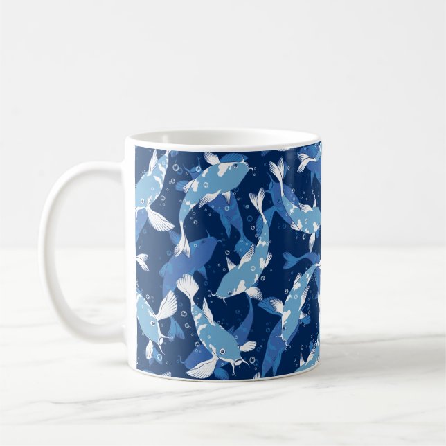 Caneca De Café Padrão Aquático Azul - Peixe Koi (Esquerda)
