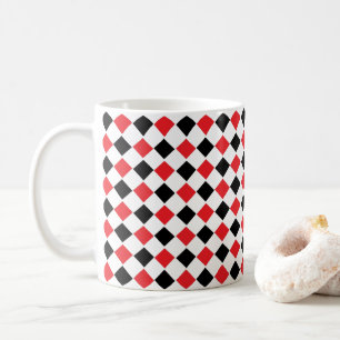 Caneca De Café Padrão Argyle Preto e Vermelho