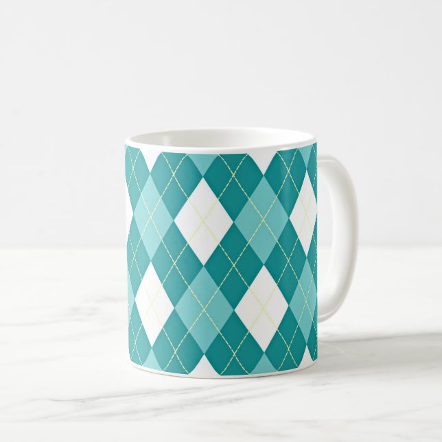 Caneca De Café Padrão argyle turquesa (Frente Esquerda)