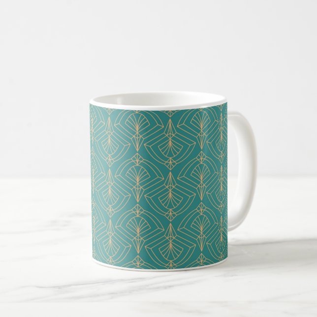 Caneca De Café padrão Art Deco com formas geométricas douradas (Frente Esquerda)