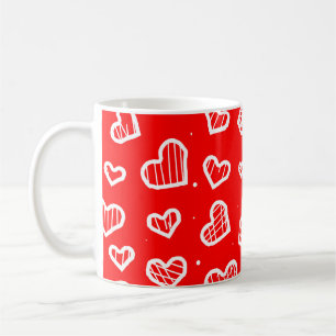 Caneca De Café Padrão Artístico Seamless de Corações em Fundo Ver