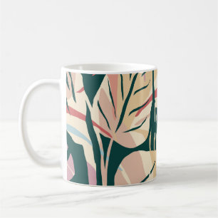 Caneca De Café Padrão artístico sem costura com folhas de abstrat