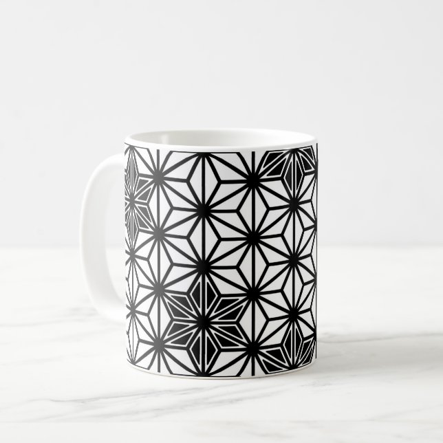 Caneca De Café Padrão Asanoha japonês - branco e preto (Frente Esquerda)