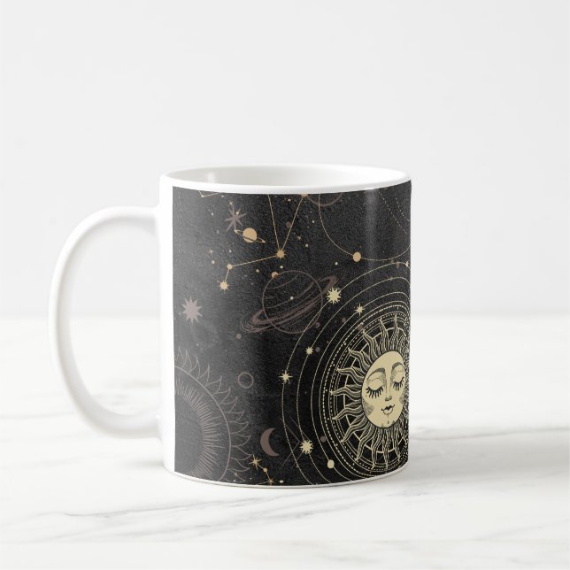 Caneca De Café Padrão Astrológico Dourado Preto (Esquerda)