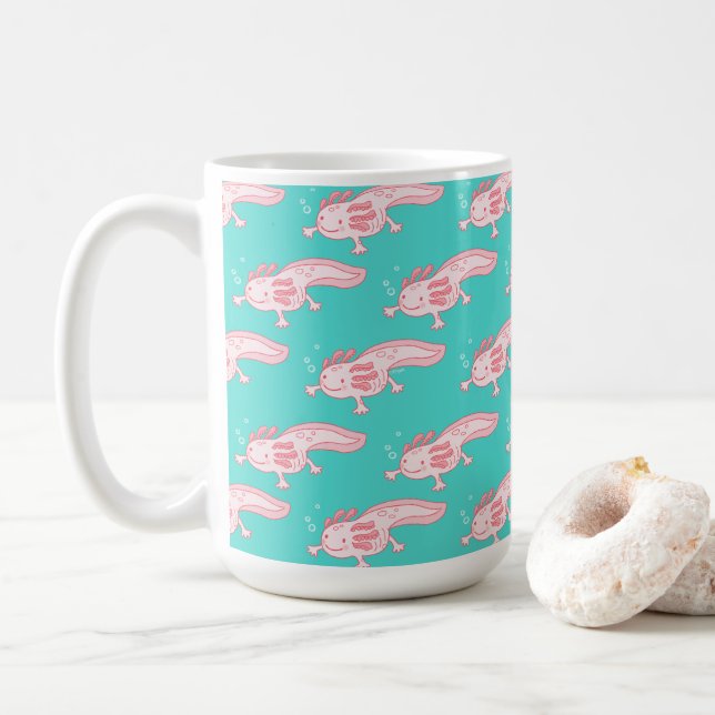Caneca De Café Padrão Axolotl rosa (Com Donut)