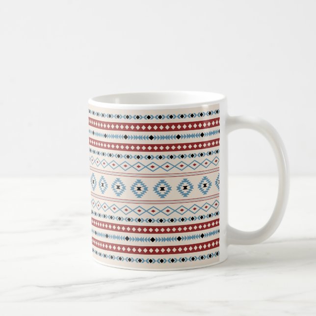 Caneca De Café Padrão Aztec Blue Black Cream Mixed Motifs (Direita)