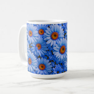 Caneca De Café Padrão azul-floral dos girassóis azuis