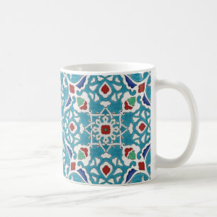 Caneca De Café Padrão Azulejo Branco Azulejo Vermelho Azul