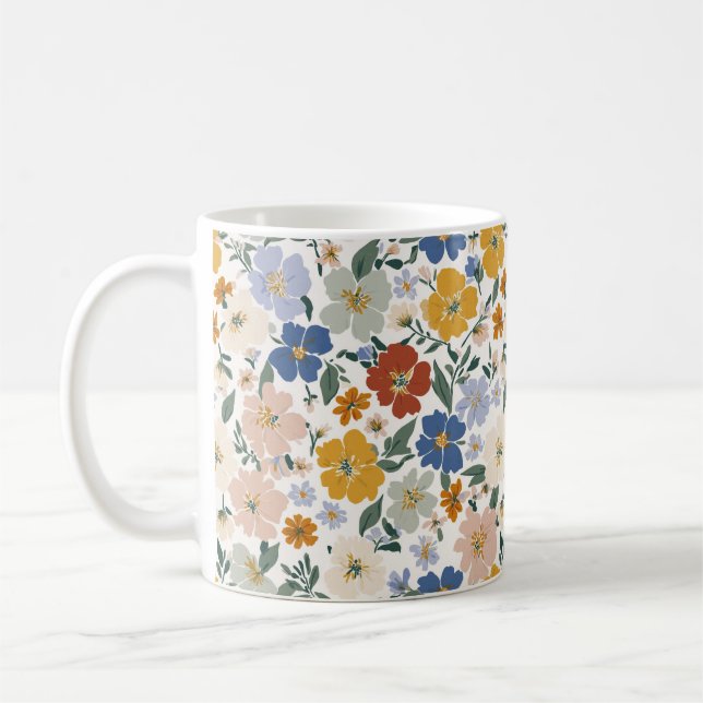 Caneca De Café Padrão Boho de Prado de Flores Silvestres (Esquerda)