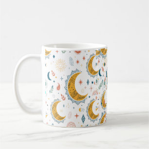 Caneca De Café Padrão Boho Lua Estrelas Celestiais