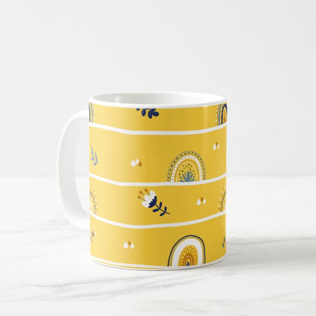Caneca De Café Padrão bonito Amarelo Arco-Íris Floral (Frente Esquerda)