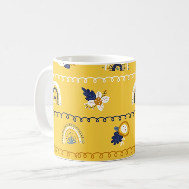 Caneca De Café Padrão bonito Amarelo Arco-Íris Floral (Frente Esquerda)