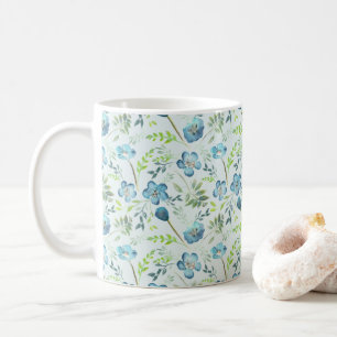 Caneca De Café Padrão Bonito de flor verde aquática azul