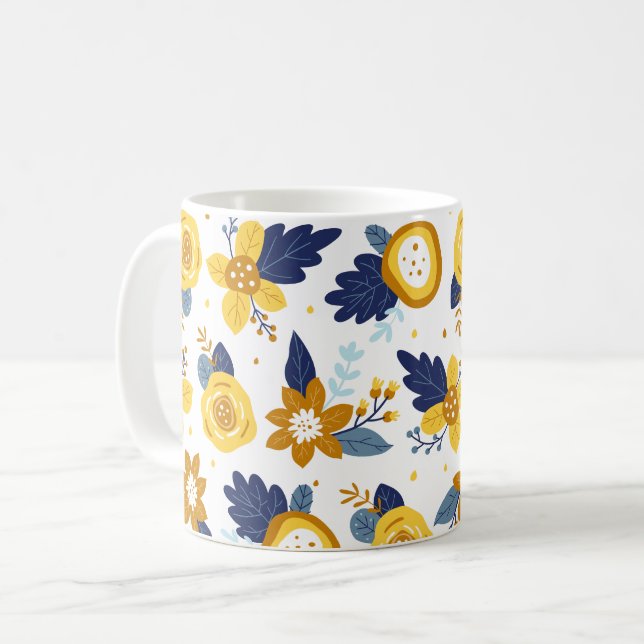 Caneca De Café Padrão bonito do Jardim Floral Primavera (Frente Esquerda)