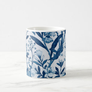 Caneca De Café Padrão botânico azul