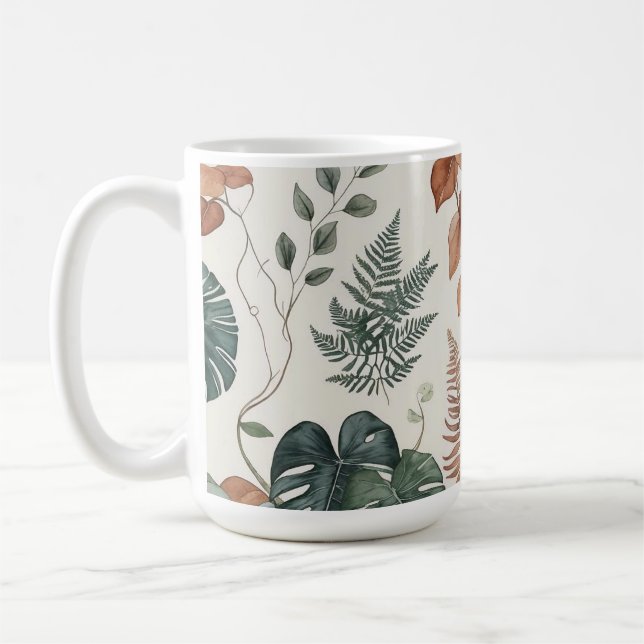 Caneca De Café Padrão botânico boho contínuo Flores  (Esquerda)