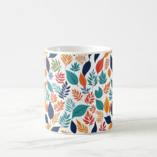 Caneca De Café Padrão botânico com folhas tropicais em branco