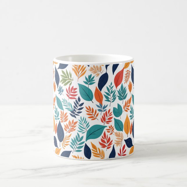 Caneca De Café Padrão botânico com folhas tropicais em branco (Centro)