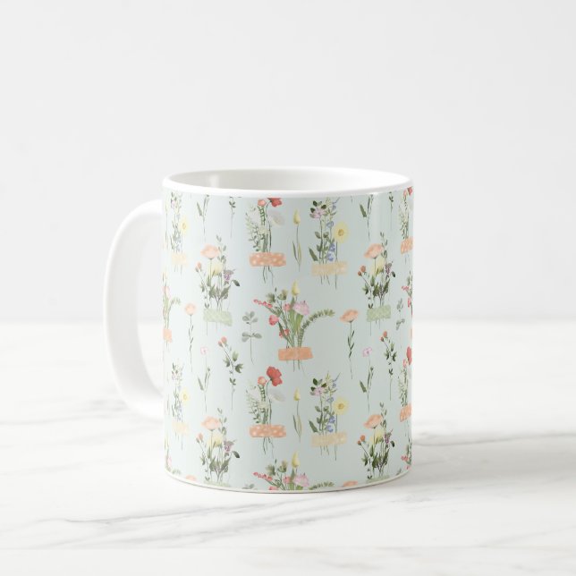 Caneca De Café Padrão Botânico das flores silvestres (Frente Esquerda)