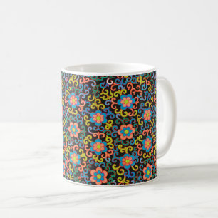 Caneca De Café Padrão botânico de cor azul em estilo retrô para c