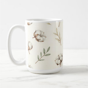 Caneca De Café Padrão Botânico de Flor de Algodão Macio