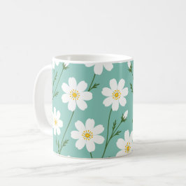 Caneca De Café Padrão Botânico de Flor Silvestre Branca