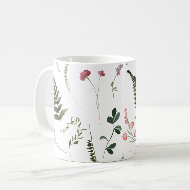 Caneca De Café Padrão Botânico de Flores Selvagens bonito (Frente Esquerda)