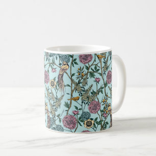 Caneca De Café Padrão botânico em azul estilo vintage