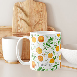 Caneca De Café Padrão Botânico Floral de Citros Laranja de Verão