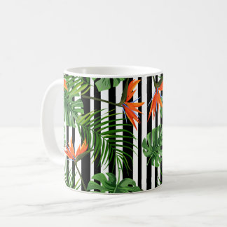 Caneca De Café Padrão Botânico Listrado de Monstera Tropical