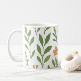 Caneca De Café Padrão Botânico Minimalista com Folhas Verdes