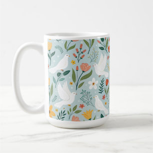 Caneca De Café Padrão Botânico Sem Costura de Pombo Pacífico e Fl