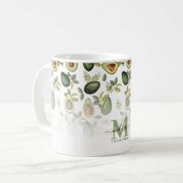Caneca De Café Padrão Botânico Verde Avocado Monograma