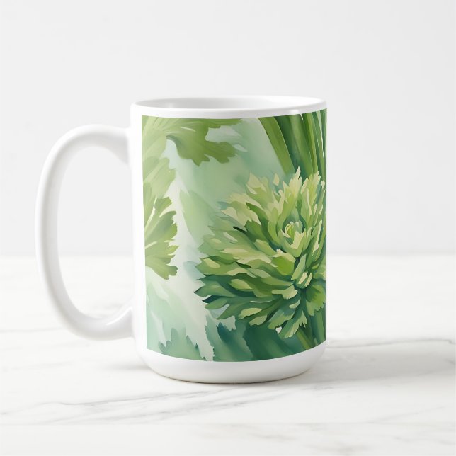 Caneca De Café Padrão Botânico Verde de Salsão Luxuriante (Esquerda)