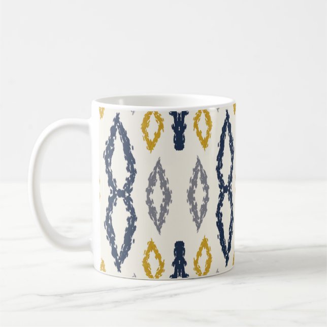Caneca De Café Padrão Branco Amarelo Azul Ikat marroquino (Esquerda)