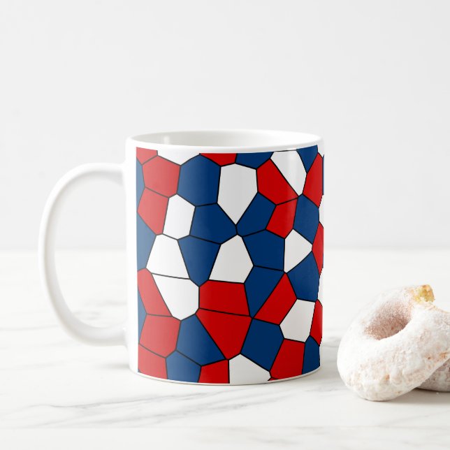 Caneca De Café Padrão Branco Azul Vermelho (Com Donut)