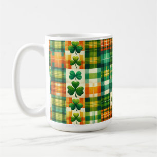 CANECA DE CAFÉ PADRÃO BRANCO DE XADREZ VERDE IRLANDESA