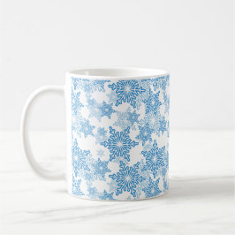 Caneca De Café Padrão branco e floco de neve azul sem costura