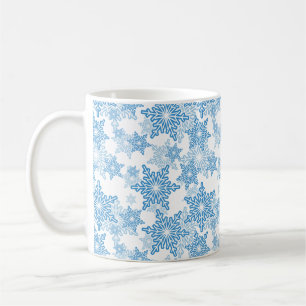 Caneca De Café Padrão branco e floco de neve azul sem costura