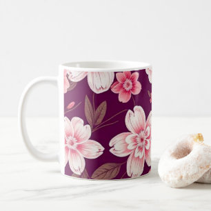 Caneca De Café Padrão brilhante de flores cor-de-rosa em roxo