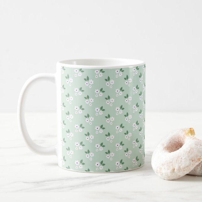 Caneca De Café Padrão Calico Simples Branco Verde (Com Donut)