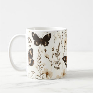 Caneca De Café Padrão Caprichoso de Borboleta e Flor