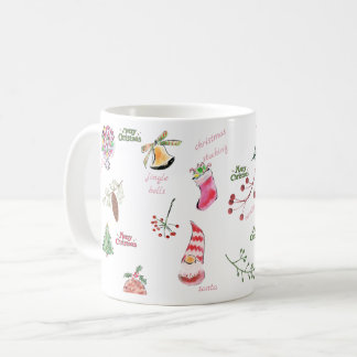 Caneca De Café Padrão Caprichoso de Natal em Aquarela