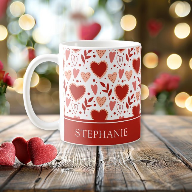 Caneca De Café Padrão cardíaco personalizado do Namorados (Personalized Valentine Heart Pattern Coffee Mug)
