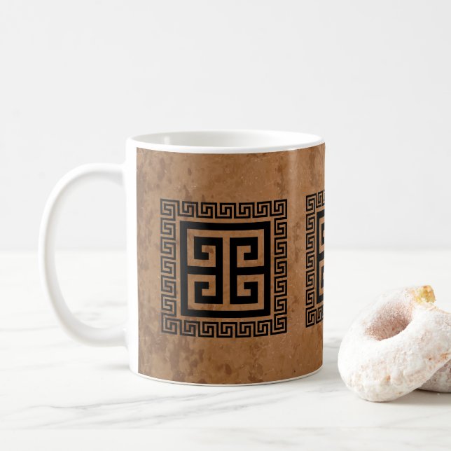 Caneca De Café Padrão-chave grego Design preto (Com Donut)