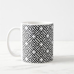 Caneca De Café Padrão-chave grego preto e branco